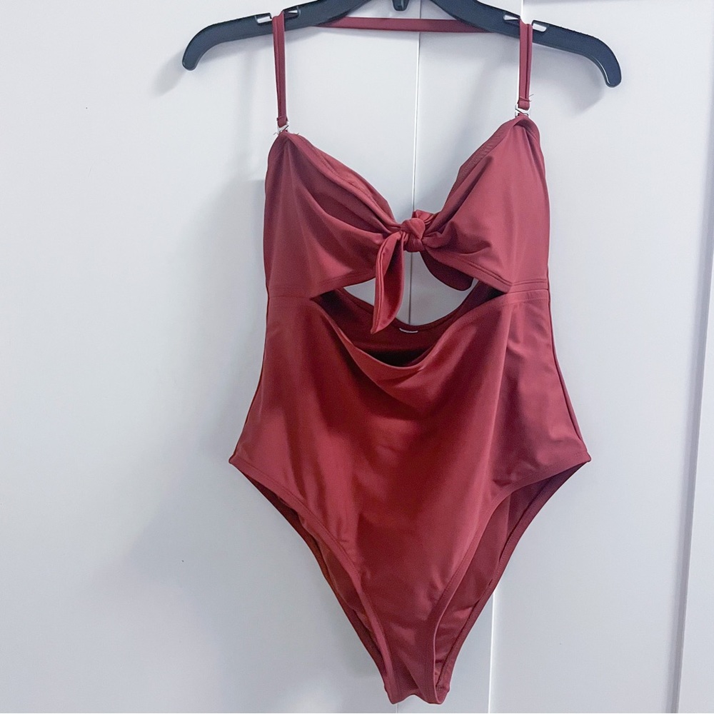 Forever 21 Rust Brown Tie Front Cutout One Piece Swimsuit XL